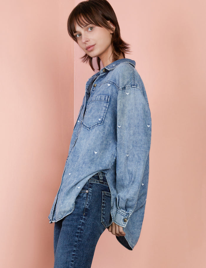 LOVELY EMBROIDERED HEARTS DENIM-BILLY T