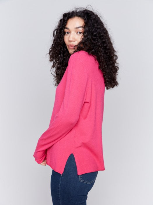 BASIC V-NECK SWEATER-MAGENTA-CHARLIE B