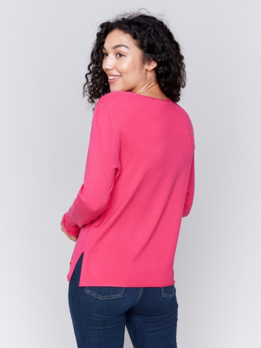 BASIC V-NECK SWEATER-MAGENTA-CHARLIE B