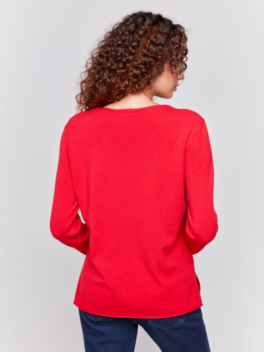 BASIC V-NECK SWEATER-CRANBERRY-CHARLIE B