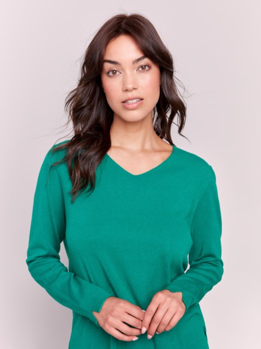 BASIC V-NECK SWEATER-FOREST-CHARLIE B