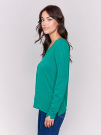 BASIC V-NECK SWEATER-FOREST-CHARLIE B