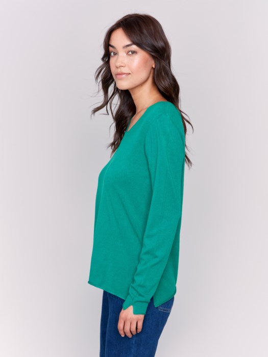 BASIC V-NECK SWEATER-FOREST-CHARLIE B