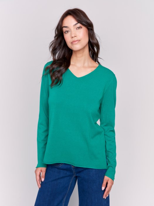 BASIC V-NECK SWEATER-FOREST-CHARLIE B