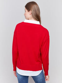 V-NECK FOOLER SWEATER W/ SHIRT COLLAR-CHARLIE B