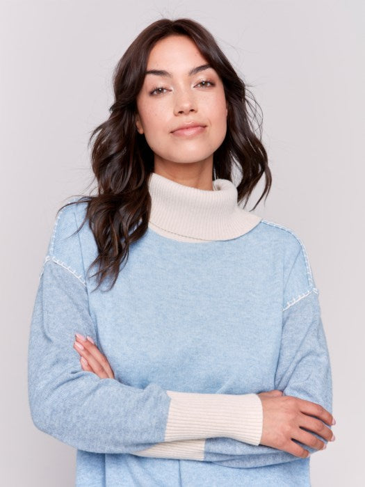 COLOR-BLOCK COWL SWEATER-CHARLIE B