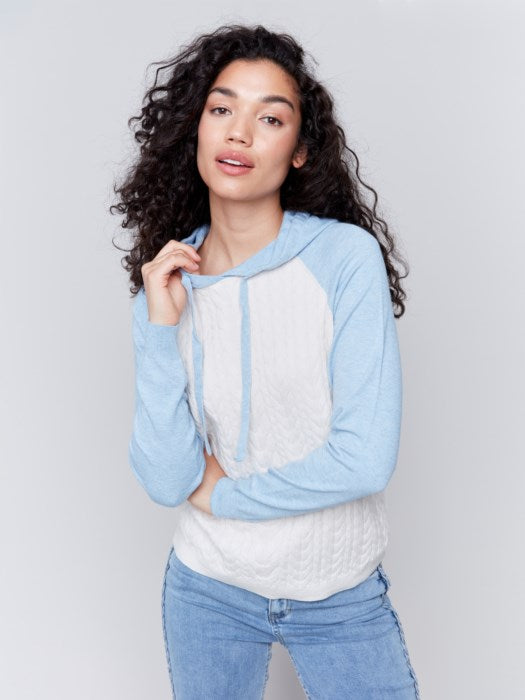 CABLE KNIT COLOR BLOCK HOODIE SWEATER-CHARLIE B