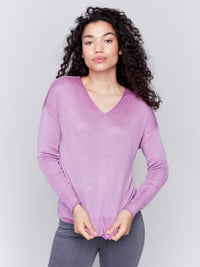 MULBERRY LIGHT KNIT V-NECK SWEATER-CHARLIE B