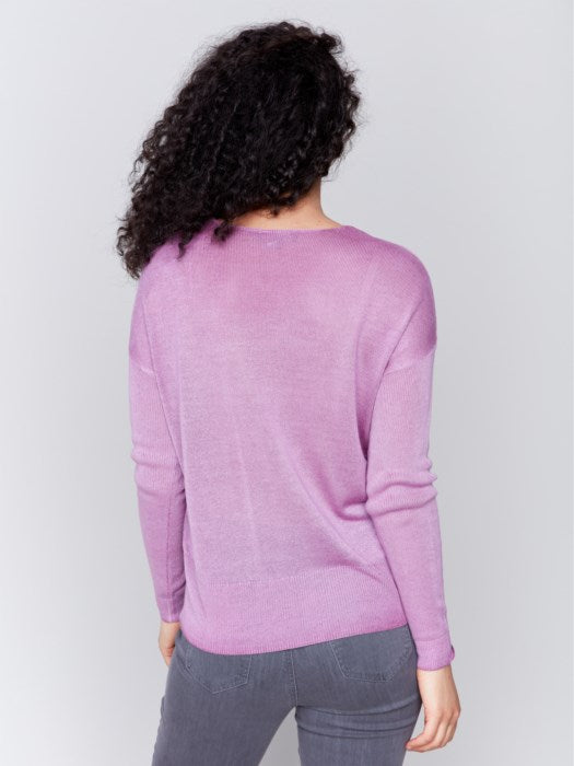 MULBERRY LIGHT KNIT V-NECK SWEATER-CHARLIE B