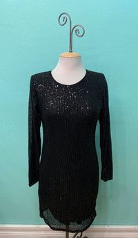 LONG SLEEVE SPARKLE SEQUIN DRESS-BLACK-ANGELA MARA