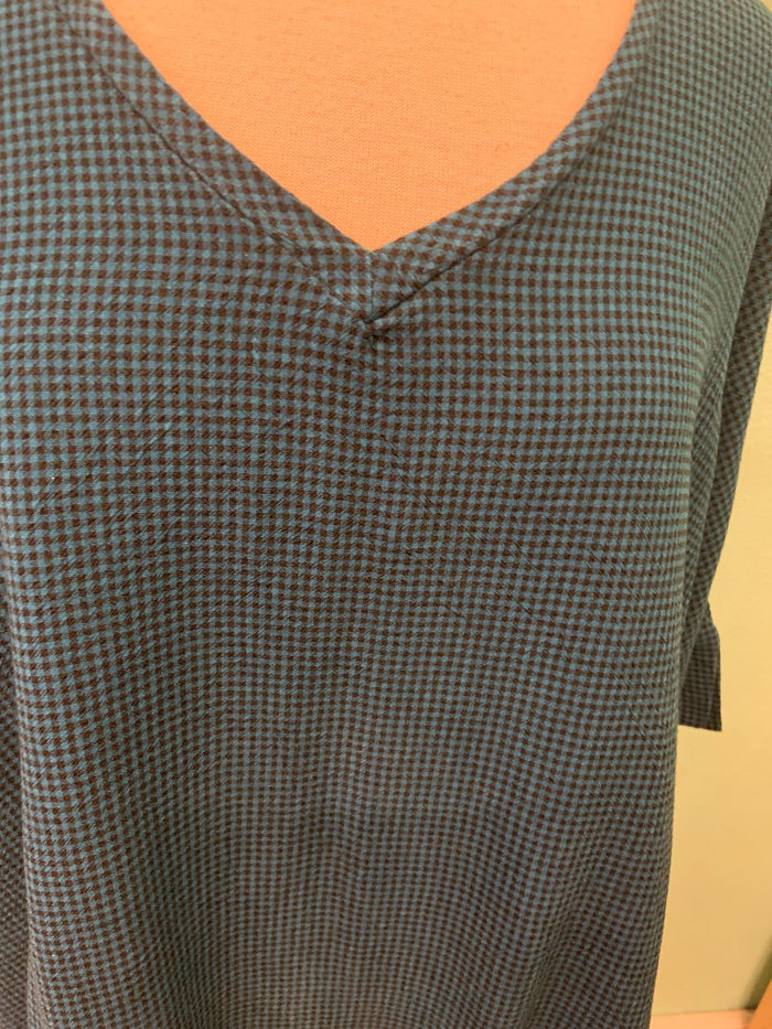 V-NECK TENCEL MINI CHECK-DEEP SEA-CUT LOOSE