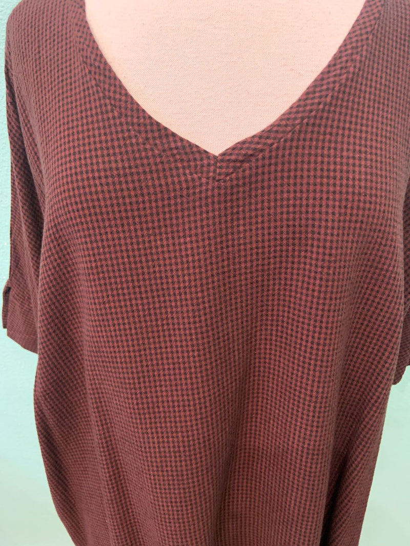 V-NECK TENCEL MINI CHECK-BARNWOOD-CUT LOOSE