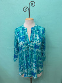 TURQUOISE OBSESSION V-NECK W/ TASSEL BLOUSE-APNY