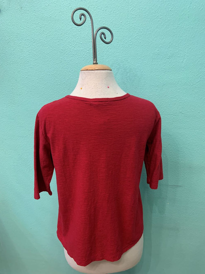 ELBOW SLEEVE BOXY TEE-CARDINAL-CUT LOOSE