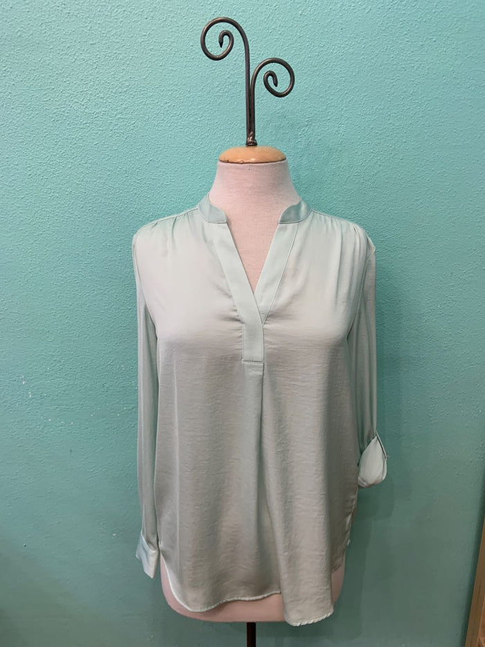 AIR FLOW SPLIT V NECK BLOUSE-FRESH MINT-RENUAR