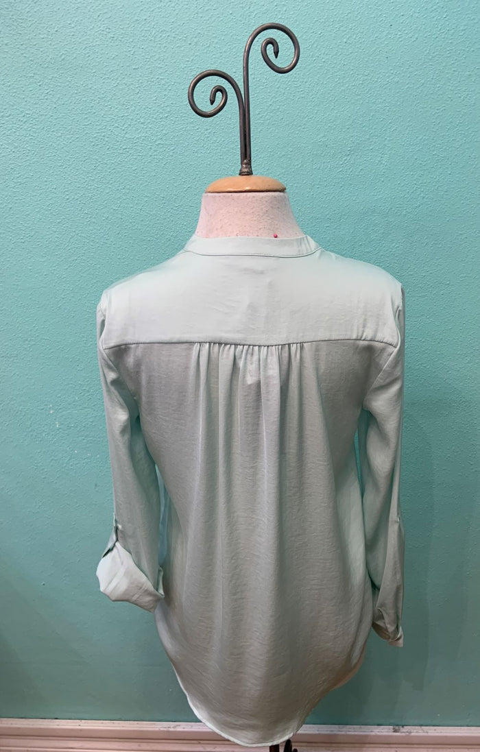 AIR FLOW SPLIT V NECK BLOUSE-FRESH MINT-RENUAR