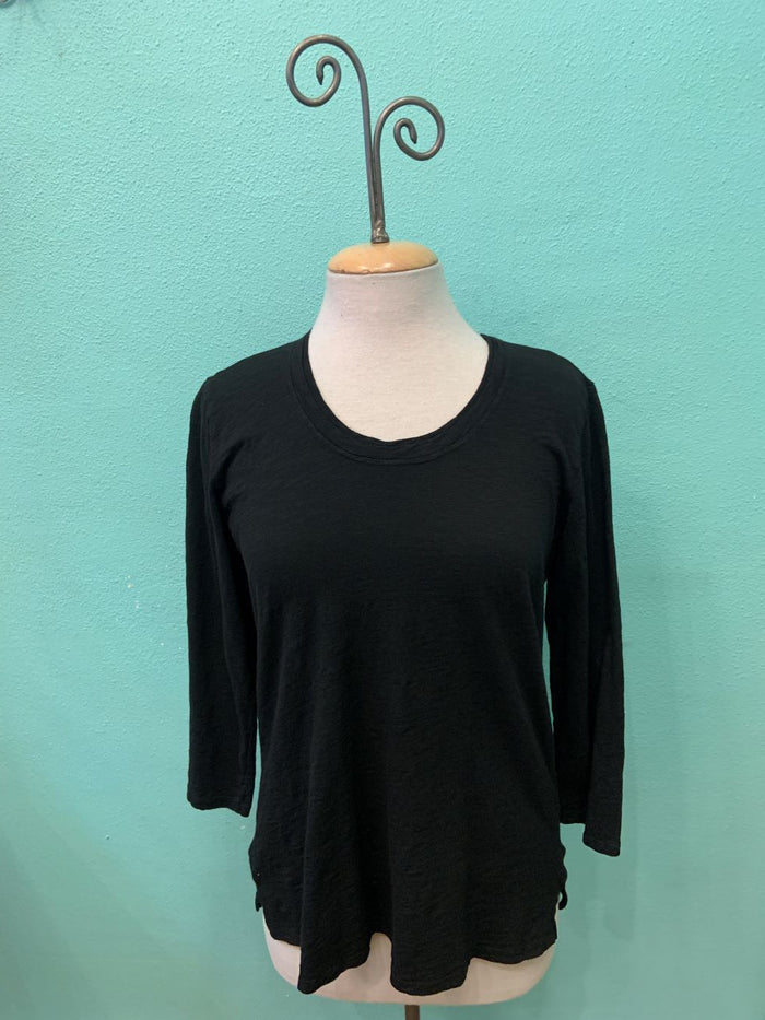 3/4 SLEEVE SCOOP TEE-BLACK-COTTON LANI