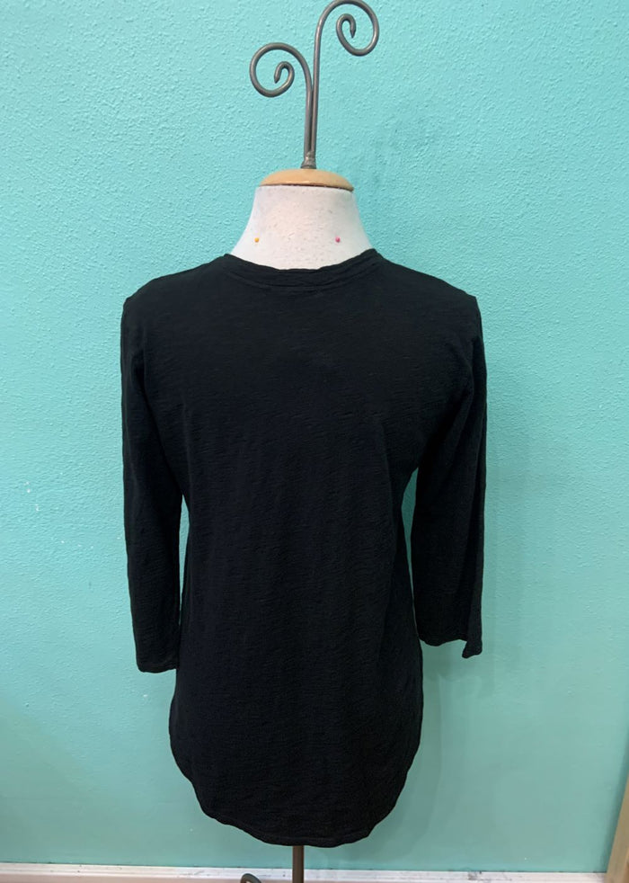 3/4 SLEEVE SCOOP TEE-BLACK-COTTON LANI