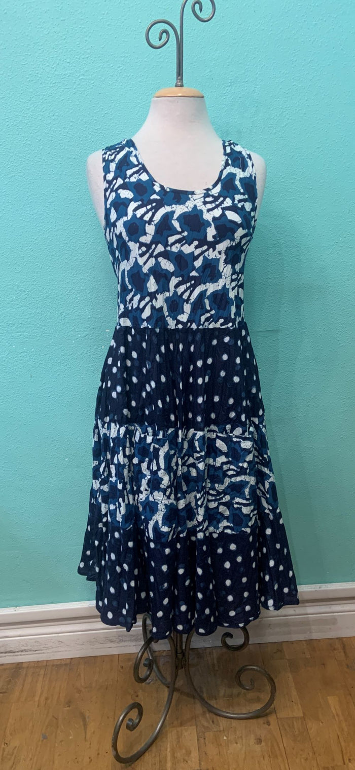 JOY DRESS MIX BLUE/POLKA-DRESS ADDICT