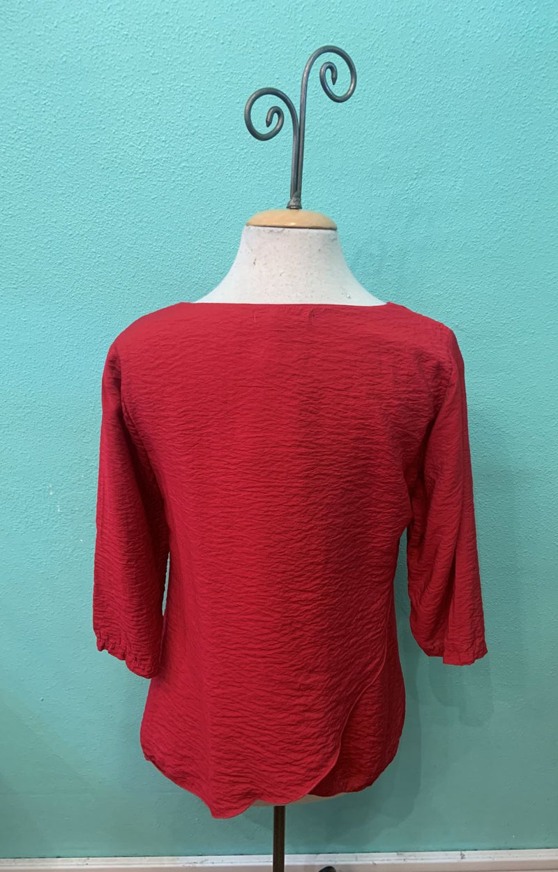 DOUBLE LAYER V-NECK 3/4 SLEEVE-CARDINAL-CUT LOOSE