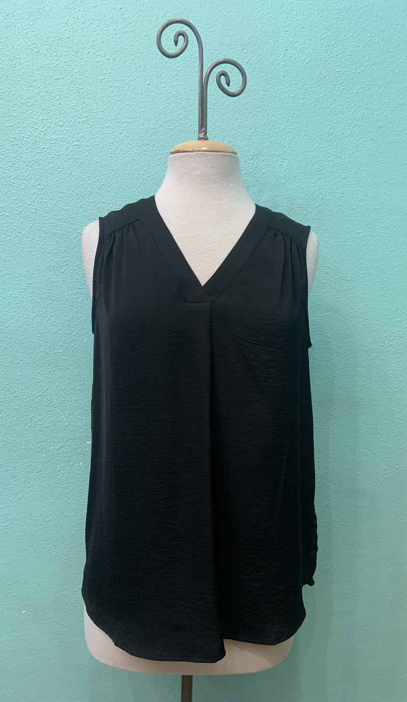 V-NECK TANK AIRFLOW BLOUSE-BLACK-RENUAR