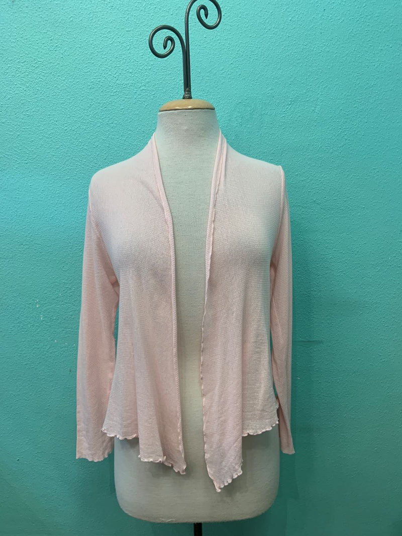 TULLE MESH CROP CARDIGAN-PINK SALT-CUT LOOSE