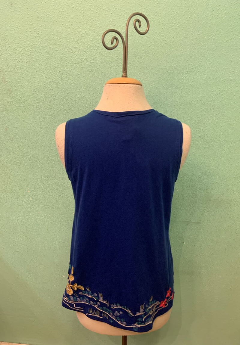 CELINA RAW EDGE V-NECK TANK-MIDNIGHT BLUE-JOHNNY WAS