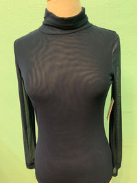 SHEER MESH L/S COWL T-NECK-NAVY-ADORE