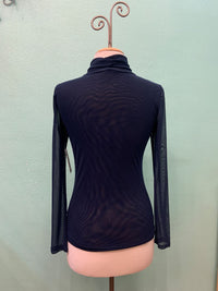 SHEER MESH L/S COWL T-NECK-NAVY-ADORE