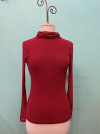 SHEER MESH L/S COWL T-NECK-WINE-ADORE