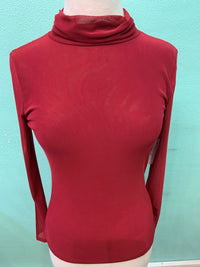 SHEER MESH L/S COWL T-NECK-WINE-ADORE