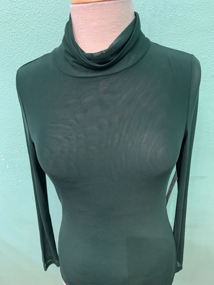 SHEER MESH L/S COWL T-NECK-GREEN-ADORE