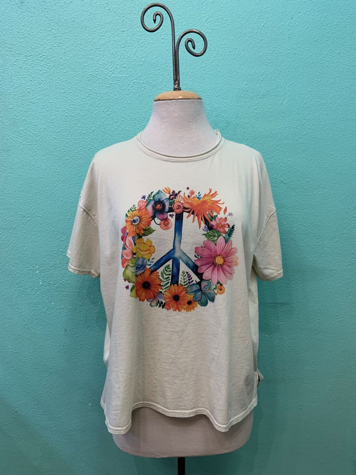 PEACE FLOWERS T-I LOVE LINEN