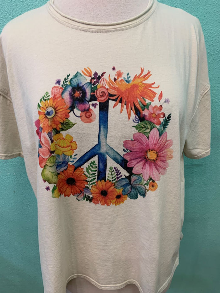 PEACE FLOWERS T-I LOVE LINEN