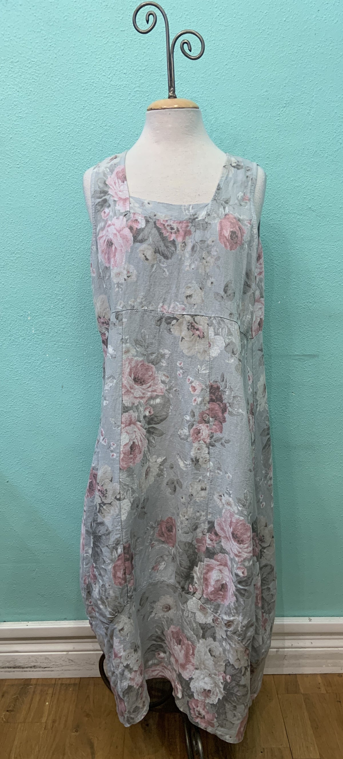 LINEN FLORAL DRESS-GREY-I LOVE LINEN