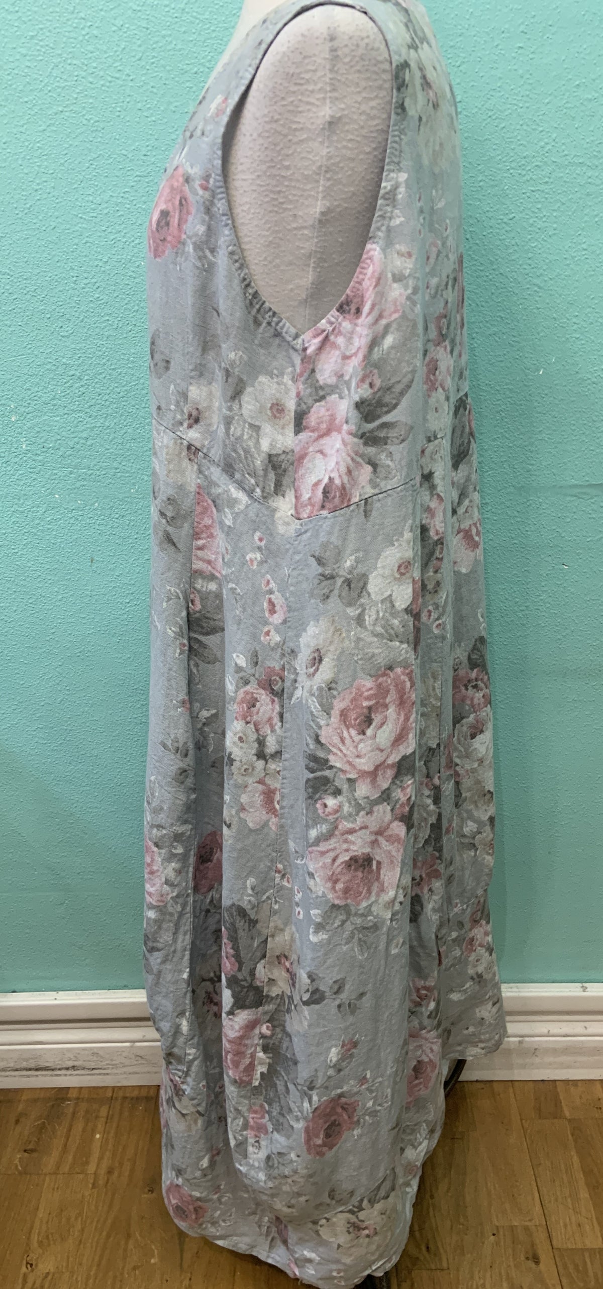 LINEN FLORAL DRESS-GREY-I LOVE LINEN