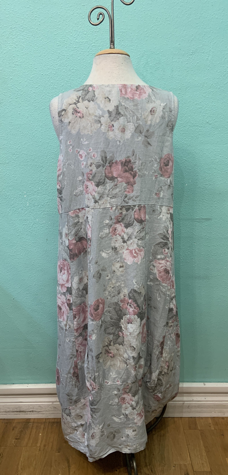 LINEN FLORAL DRESS-GREY-I LOVE LINEN