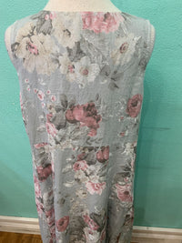 LINEN FLORAL DRESS-GREY-I LOVE LINEN