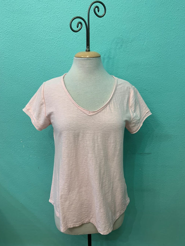 RAW EDGE V-NECK TEE-PINK SALT-CUT LOOSE