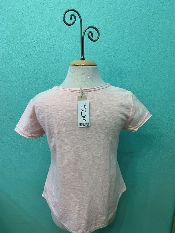 RAW EDGE V-NECK TEE-PINK SALT-CUT LOOSE