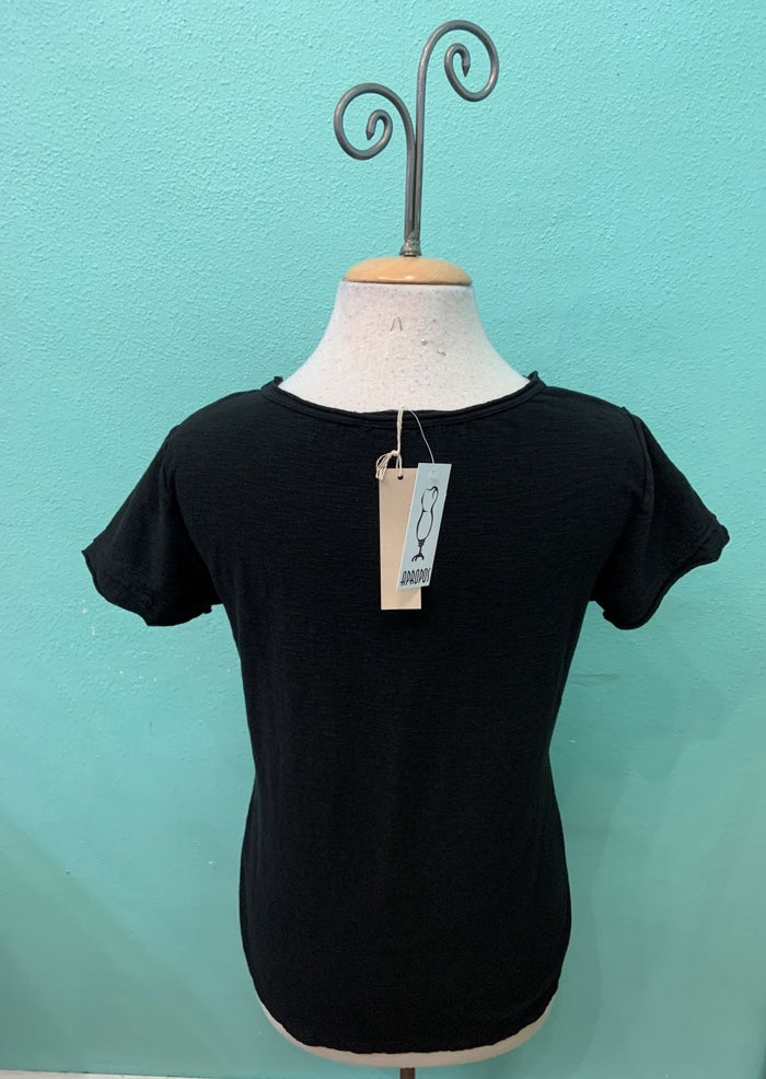 RAW EDGE V-NECK TEE-BLACK-CUT LOOSE