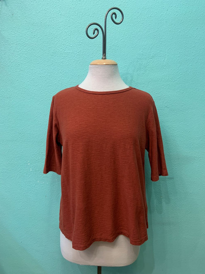 ELBOW SLEEVE BOXY TEE-COGNAC-CUT LOOSE