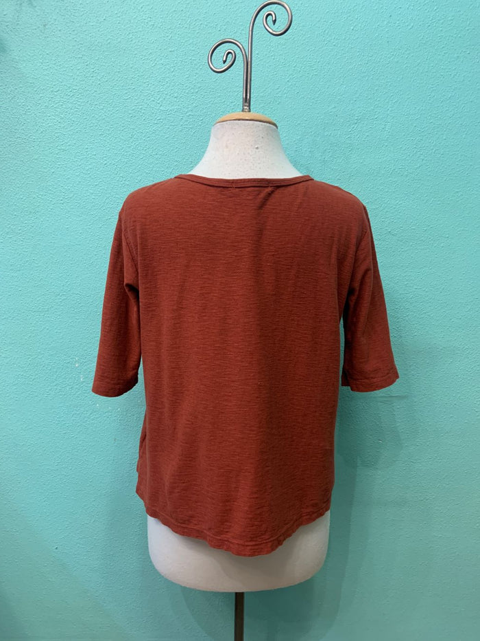 ELBOW SLEEVE BOXY TEE-COGNAC-CUT LOOSE