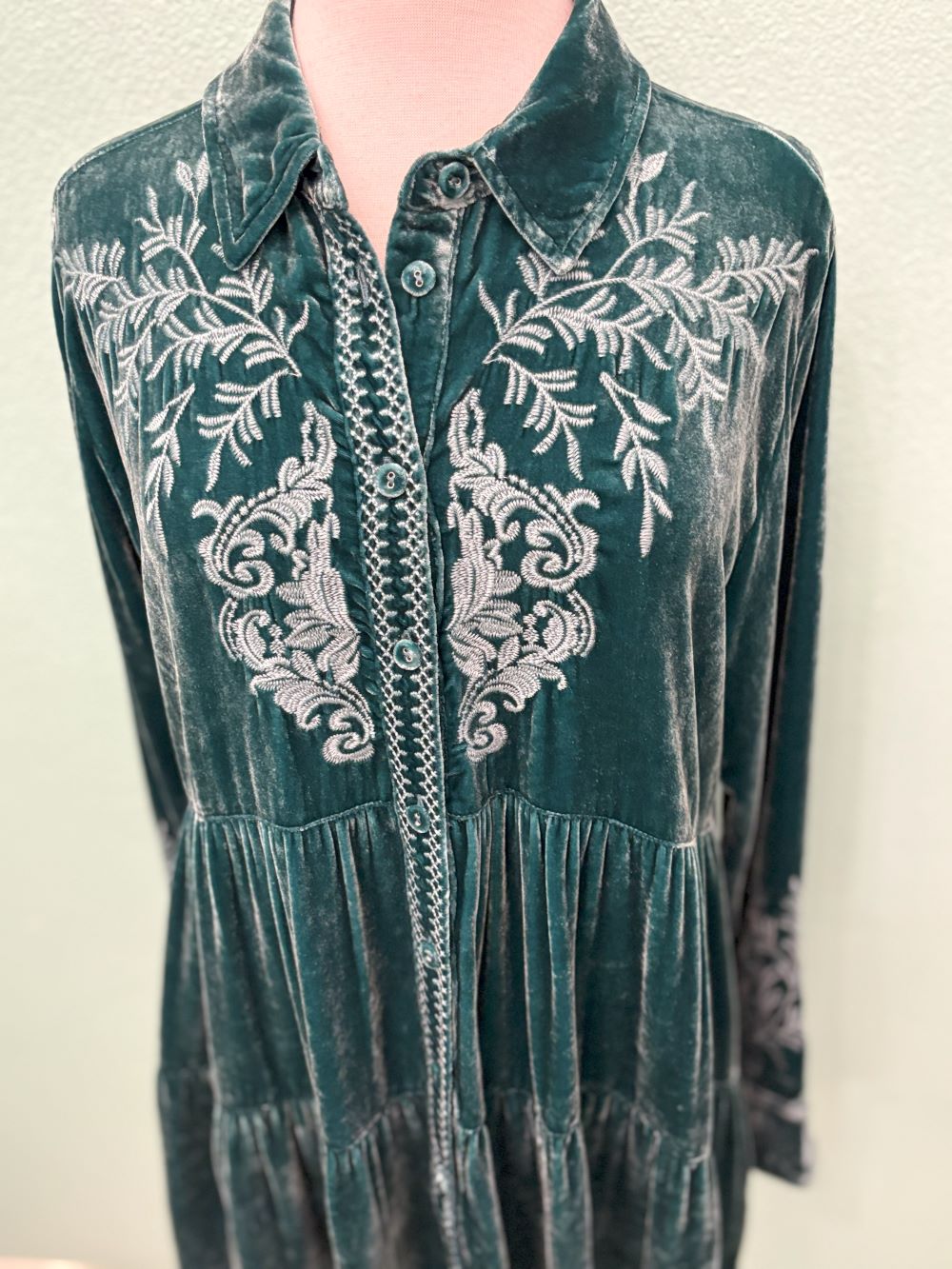 LENON VELVET TIERED TUNIC-DEEP TEAL-JOHNNY WAS