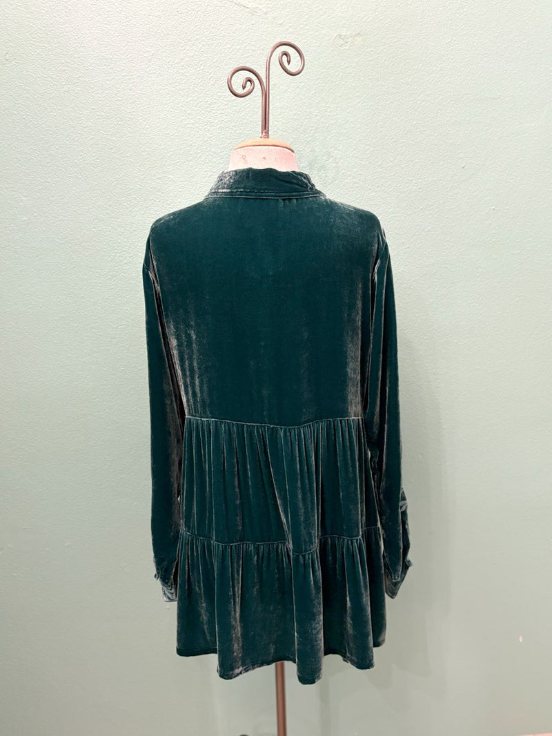 LENON VELVET TIERED TUNIC-DEEP TEAL-JOHNNY WAS