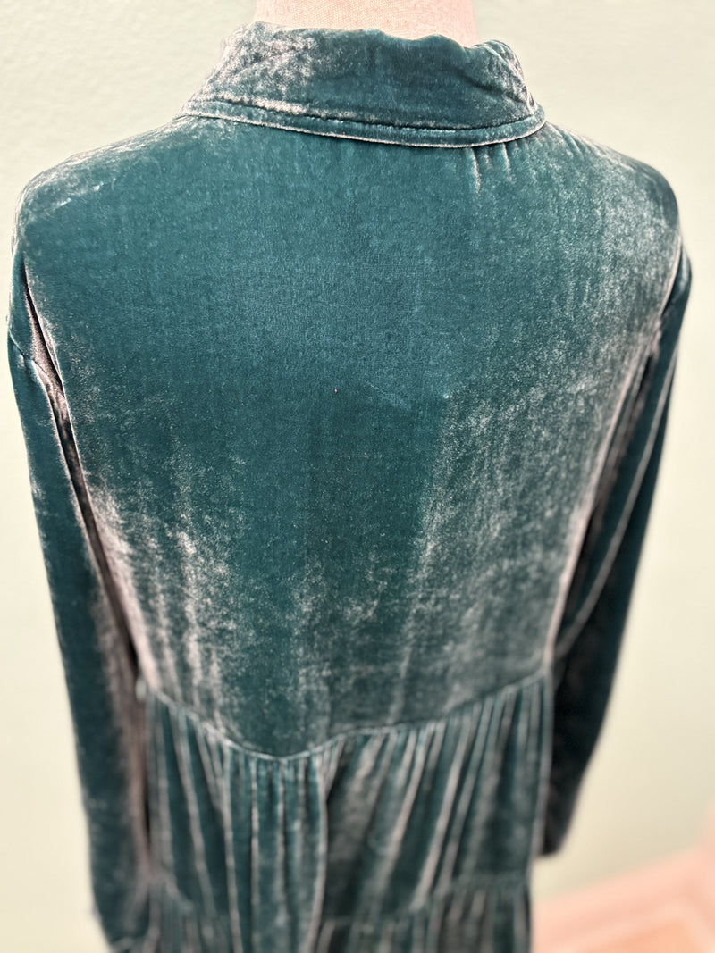 LENON VELVET TIERED TUNIC-DEEP TEAL-JOHNNY WAS