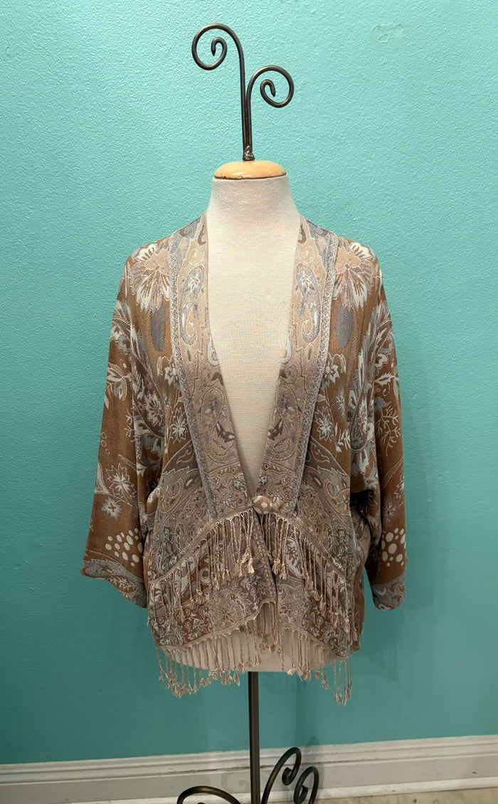 JACQUARD SHORT JACKET (REVERSIBLE)-TAUPE 3-BOK