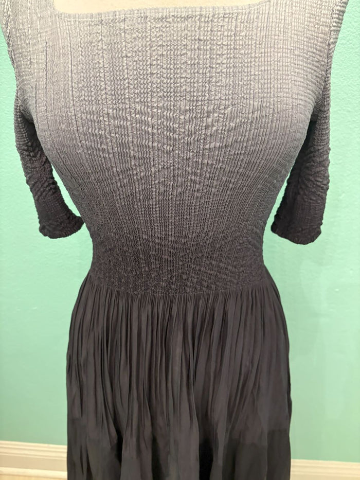 ELBOW SLEEVE SQUARE NECK DRESS-VANITE COUTURE