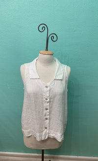 SLEEVELESS COLLAR HANKY LINEN-WHITE-CUT LOOSE