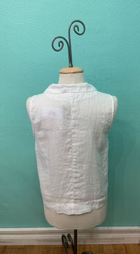 SLEEVELESS COLLAR HANKY LINEN-WHITE-CUT LOOSE